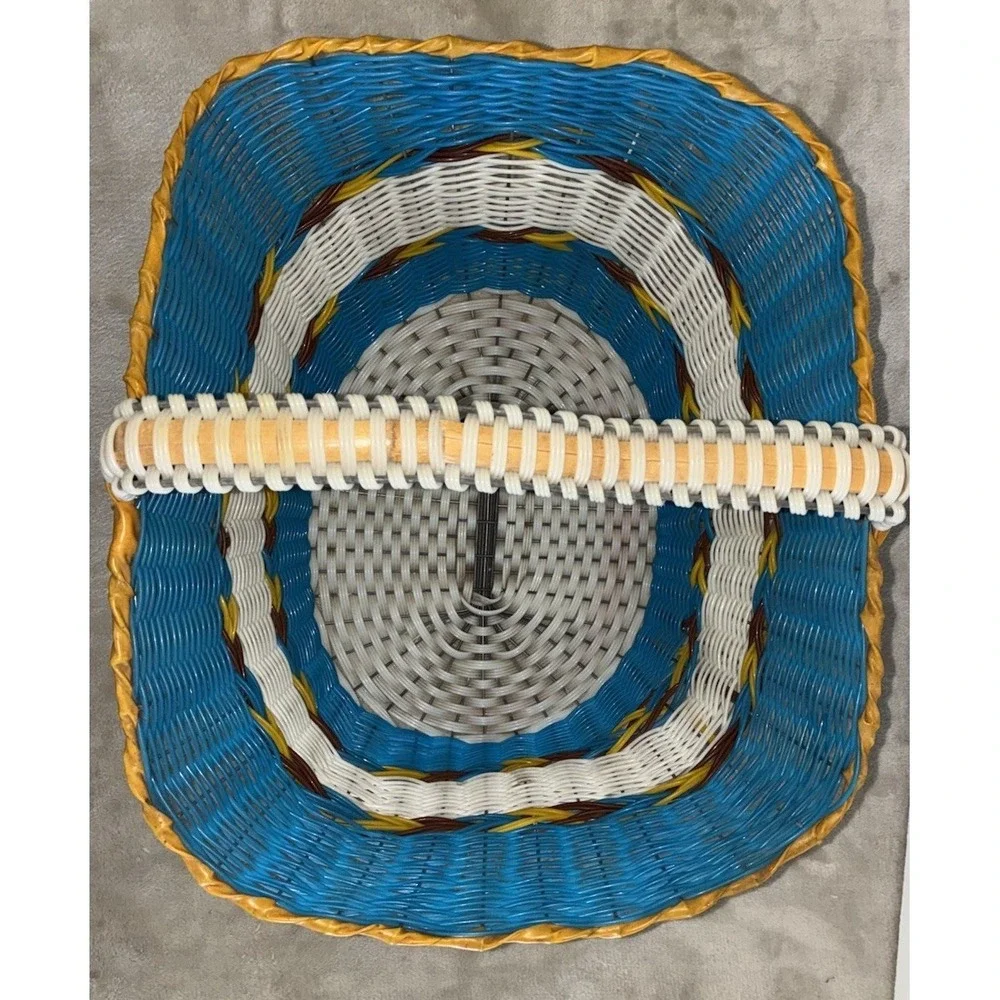 Basket‎ Wire Frame Vinyl Blue Native Southwest Woven MCM 14x12x11